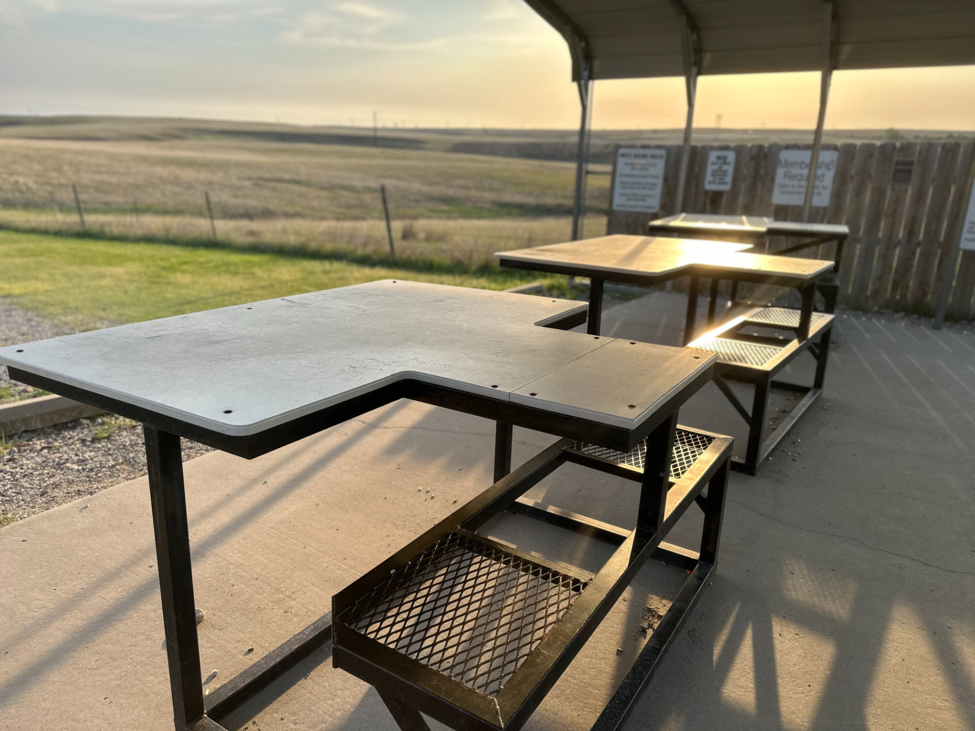 Covered shooting benches on the rifle range