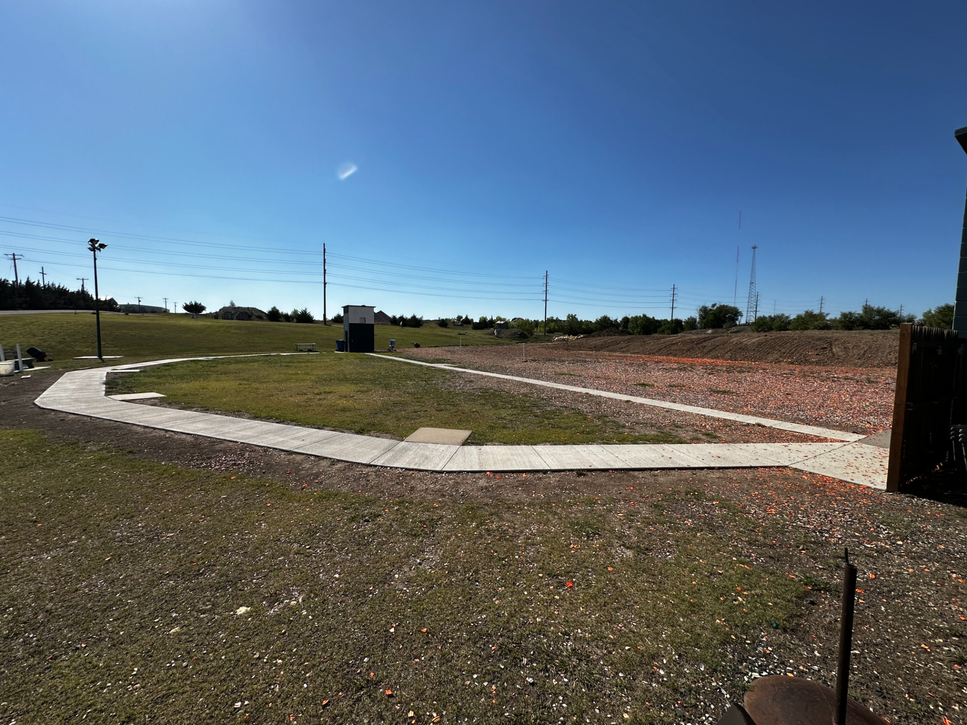 Skeet field with trap house and shooting positions