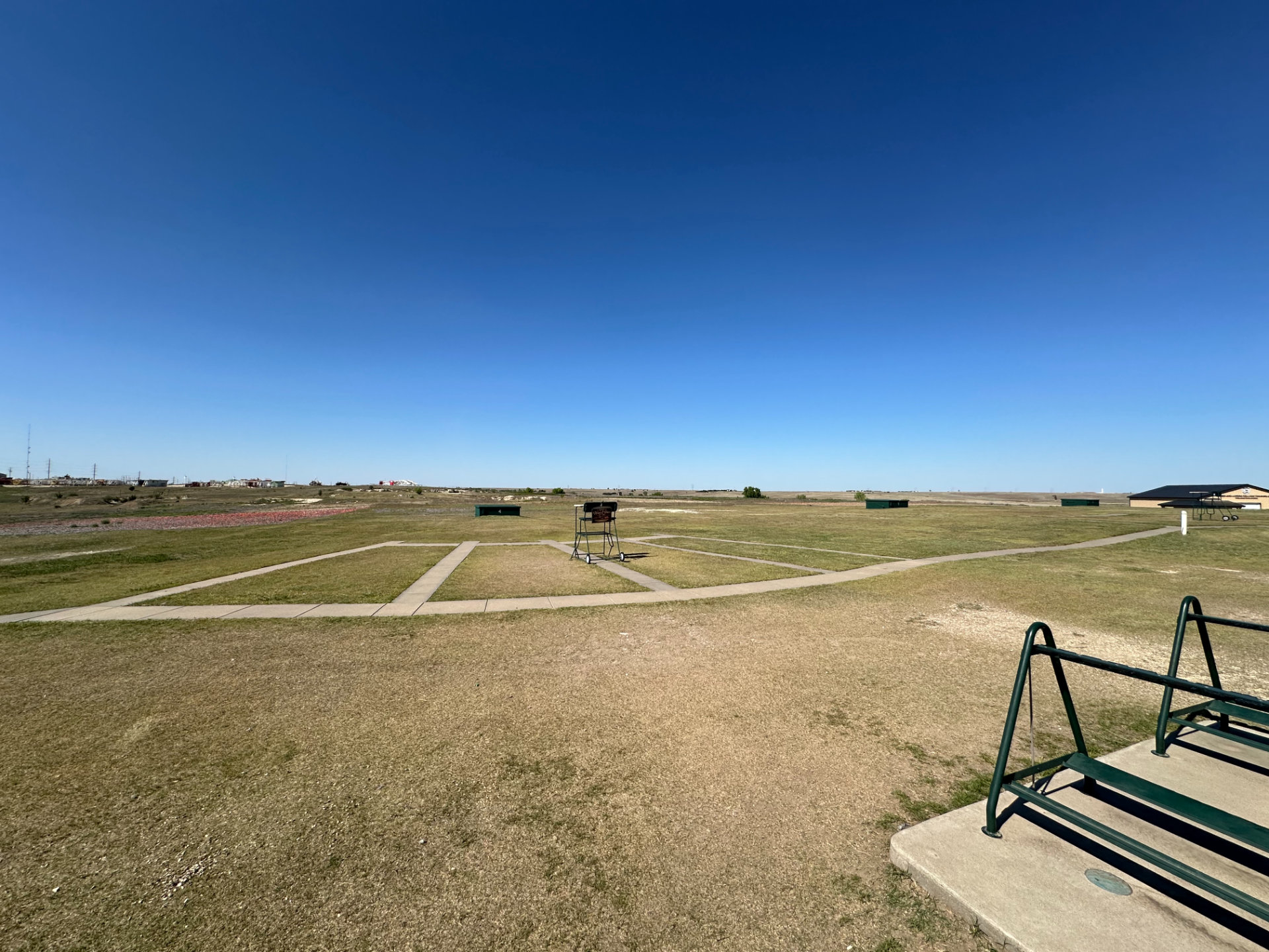 Trap range with houses and shooting stations